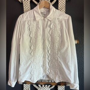 Vintage Liz Claiborne Ivory Blouse With Lace Women’s 6 Whimsy Fairy Western